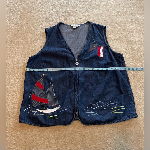 Allison Daley Blue Jean Zip Up Patchwork Sailboat Vest - Size: 14P - Picture 6 of 7